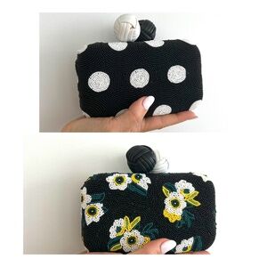 Sam Edelman Annabelle Beaded Clutch Polka Dot & Floral Evening Bag Chain